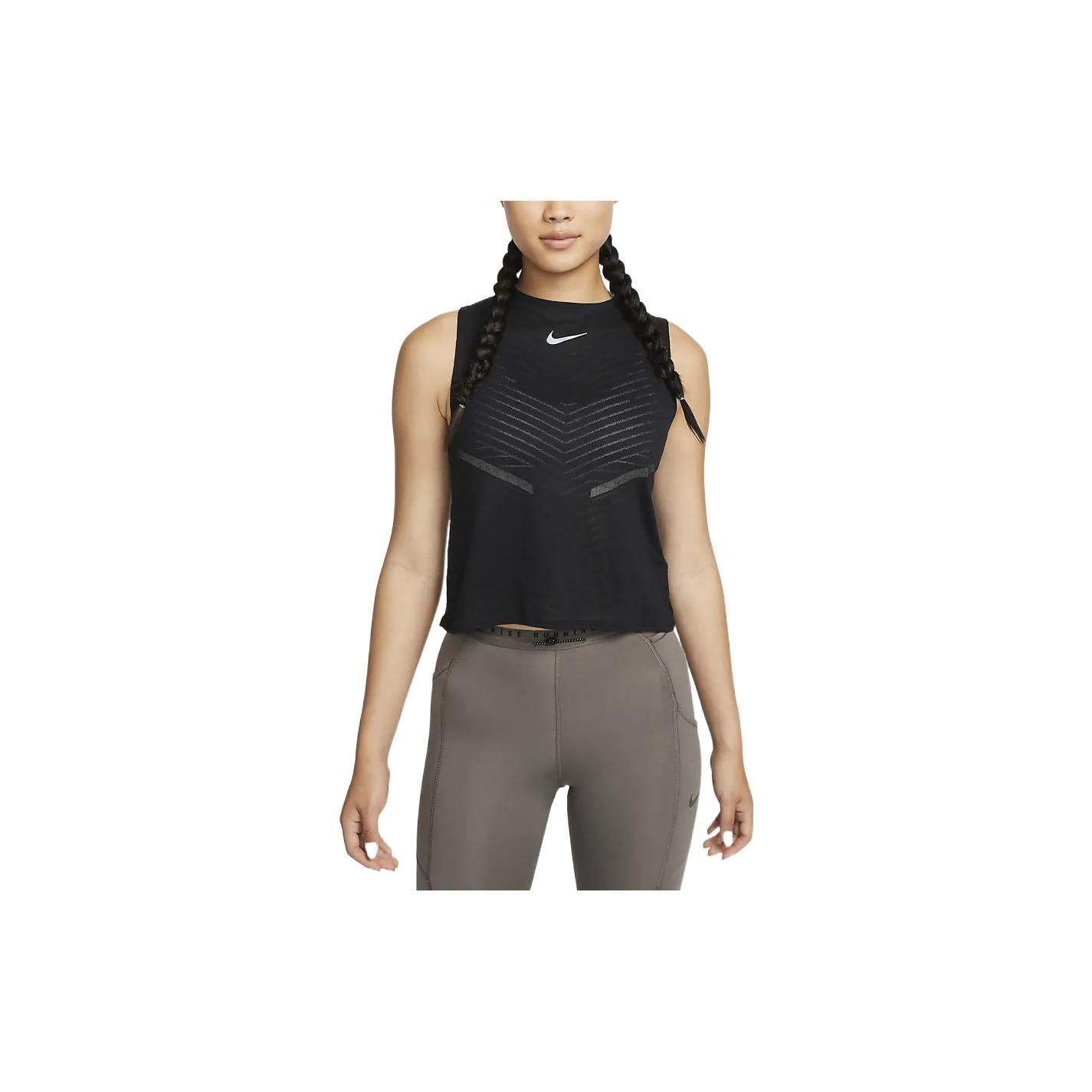 

Nike Dri-Fit Solid Reflective Logo Round Neck Tank Top Women Tops Black DQ5941-010 XL