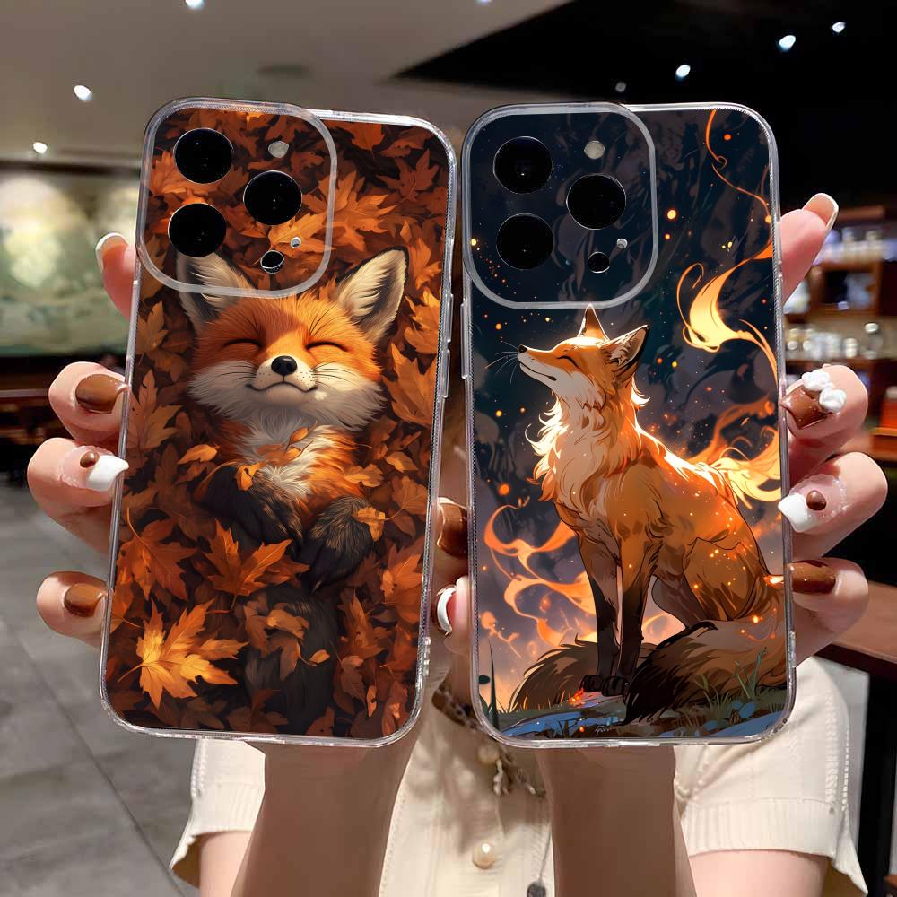 Leaves Fall Fox Halloween Phone Case For IPhone 17 Air 16 E 15 14 8 7 Plus 13 12 Mini 11 Pro Max Anti Transparent Drop Cover