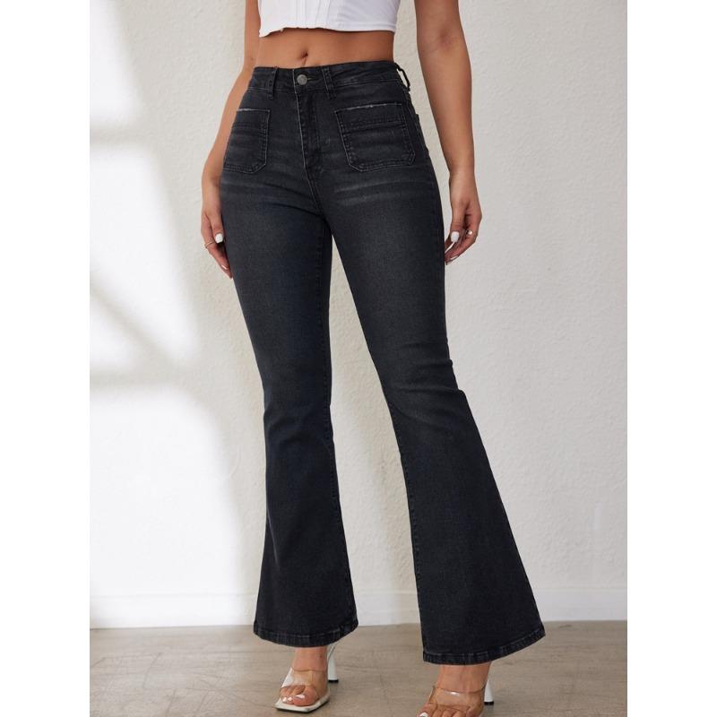 

Spring and summer new slim-fitting micro-pull jeans women s high-waisted and thin hip-lifting horseshoe pants XXL чёрный