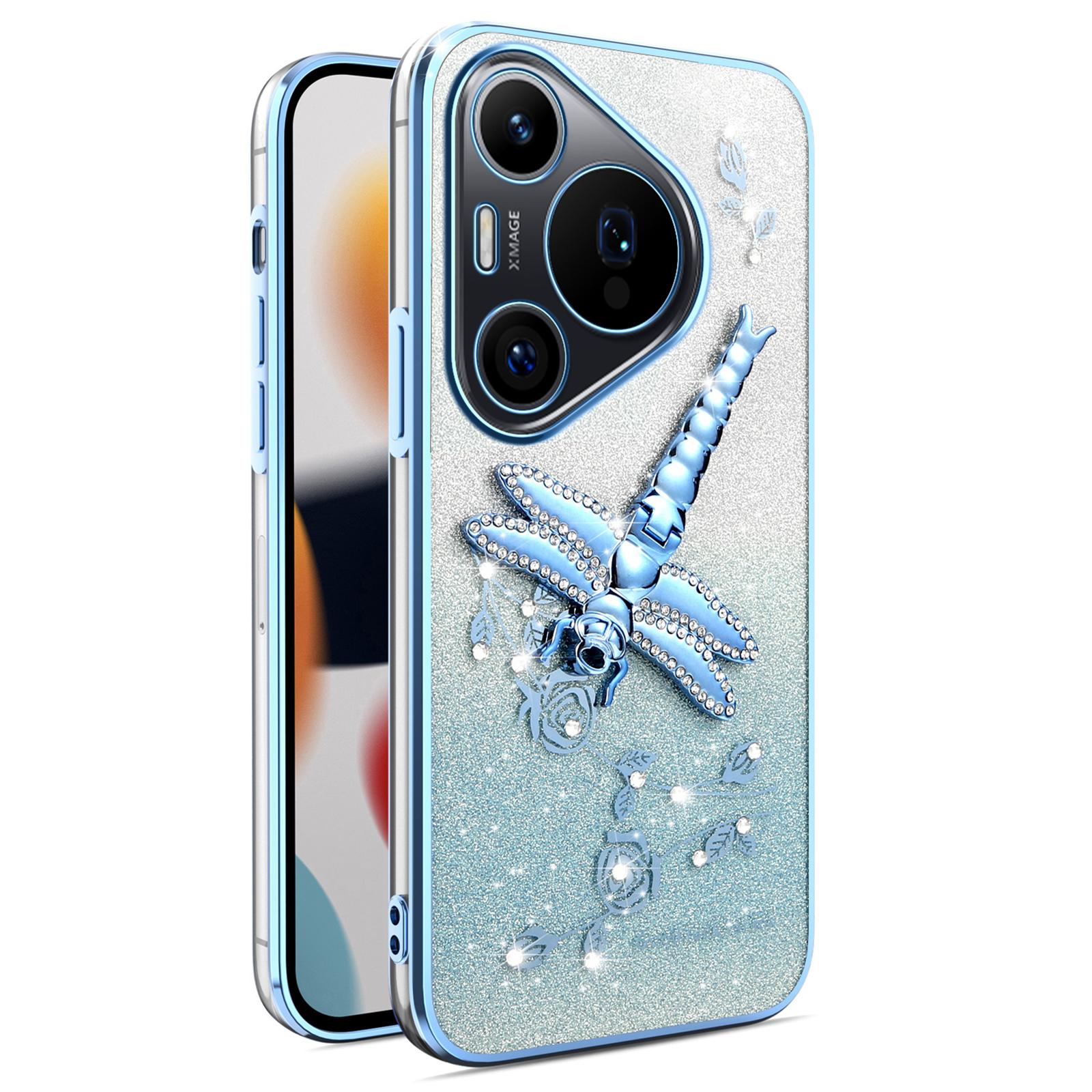 

Для Huawei Pura 70 Pro/Pura 70 Pro+ Чохол Підставка-бабка ТПУ Квіти Блискітки Чохол для телефону Blue