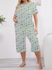 Women's Large-Size Loose Round Neck Short Sleeve Pajama Set with Cropped Pants