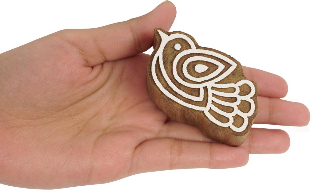 IBA Indianbeautifulart Textildruckblock Vogel handgeschnitzt Holzstempel Holzblockdruck Textilstempel für Stoffkeramik