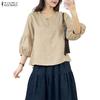 ZANZEA Women Casual Round Neck Solid Color 3/4 Sleeve Blouse