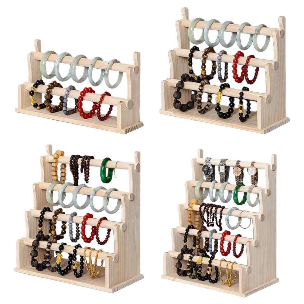 Wood Bracelet Display Stand Multi Layer Bangle Scrunchie Organizer Multi-Function Jewelry Organizer for Watch Bracelet Scrunchie