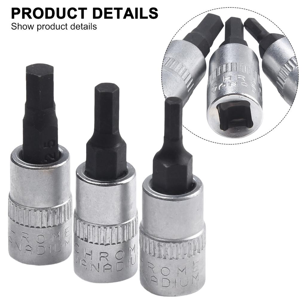 3pcs1/4 Inch Drive Hex Socket Bit Set 3- 8mm Screwdriver Bits H3 H4 H5 H6 H7 H8 Hexagonal Pressure Matching Cylinder Screwdriver