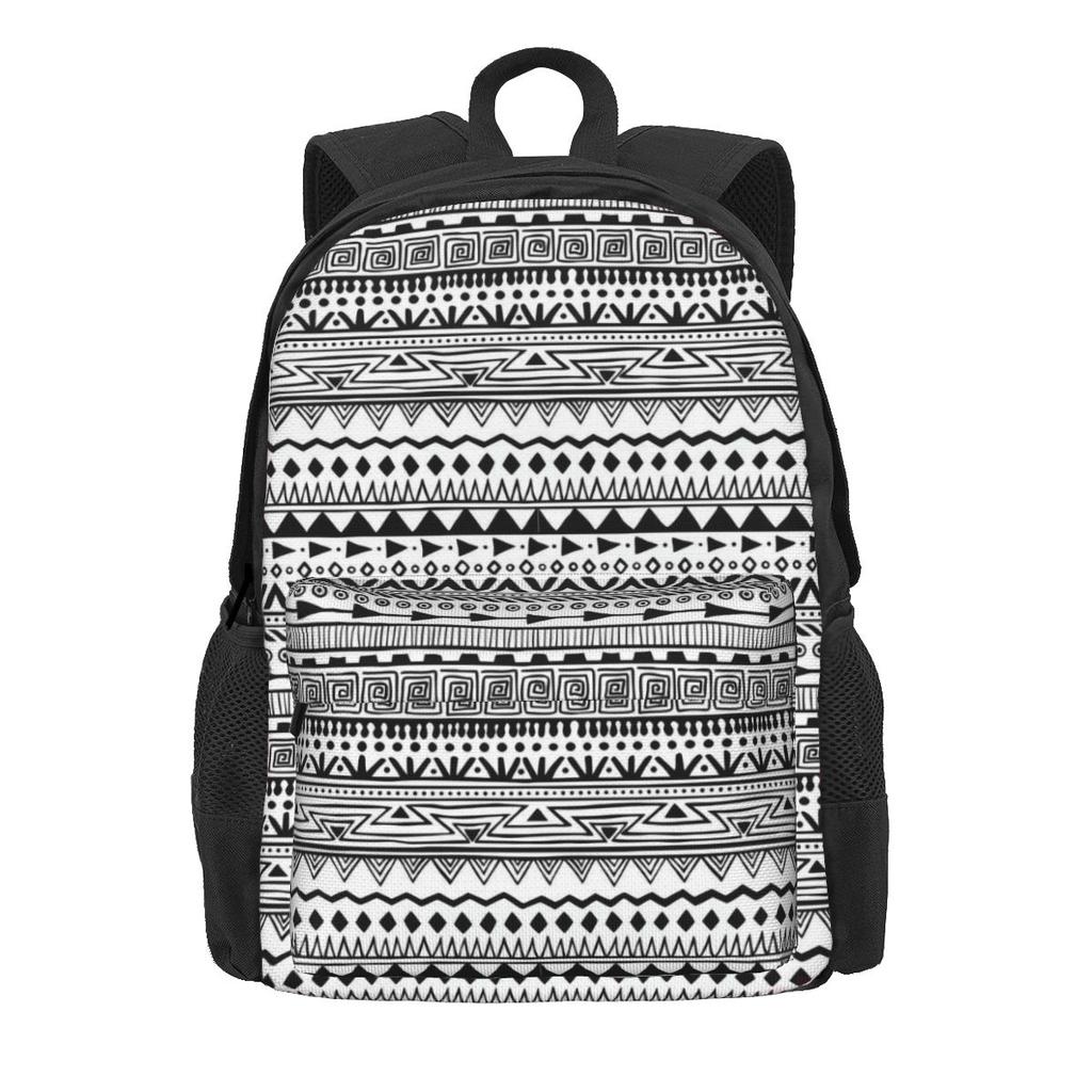 Abstrakter ethnischer aztekischer Rucksack Schwarz und Weiß Camping-Rucksäcke Damen Herren Kawaii Schultaschen Hohe Qualität Weicher Rucksack