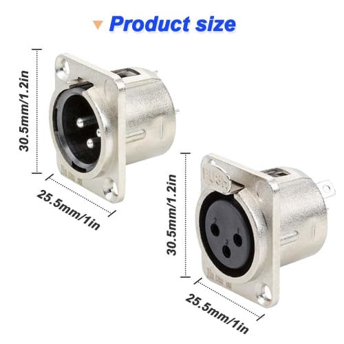 Xiatiaosann XLR 3-Pin Socket Audio Adapter Connector, XLR 3-Pin Male Plug Socket Panel Mount Adapter & XLR 3-Pin Female Plug Socket Panel Mount Adapte