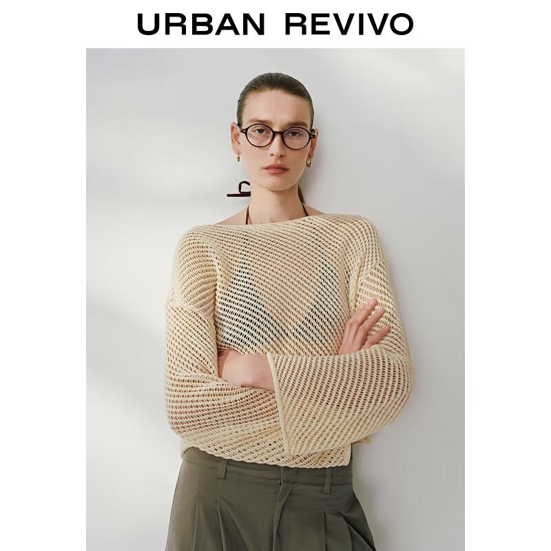 UR 2025 Autumn Hollow Knit Cropped T-shirt