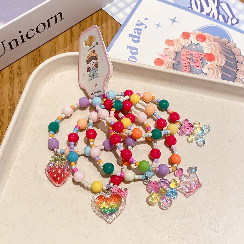 5-Piece Cute Resin Graffiti Beaded Bracelet Set for Little Girls - Cartoon Princess Design
