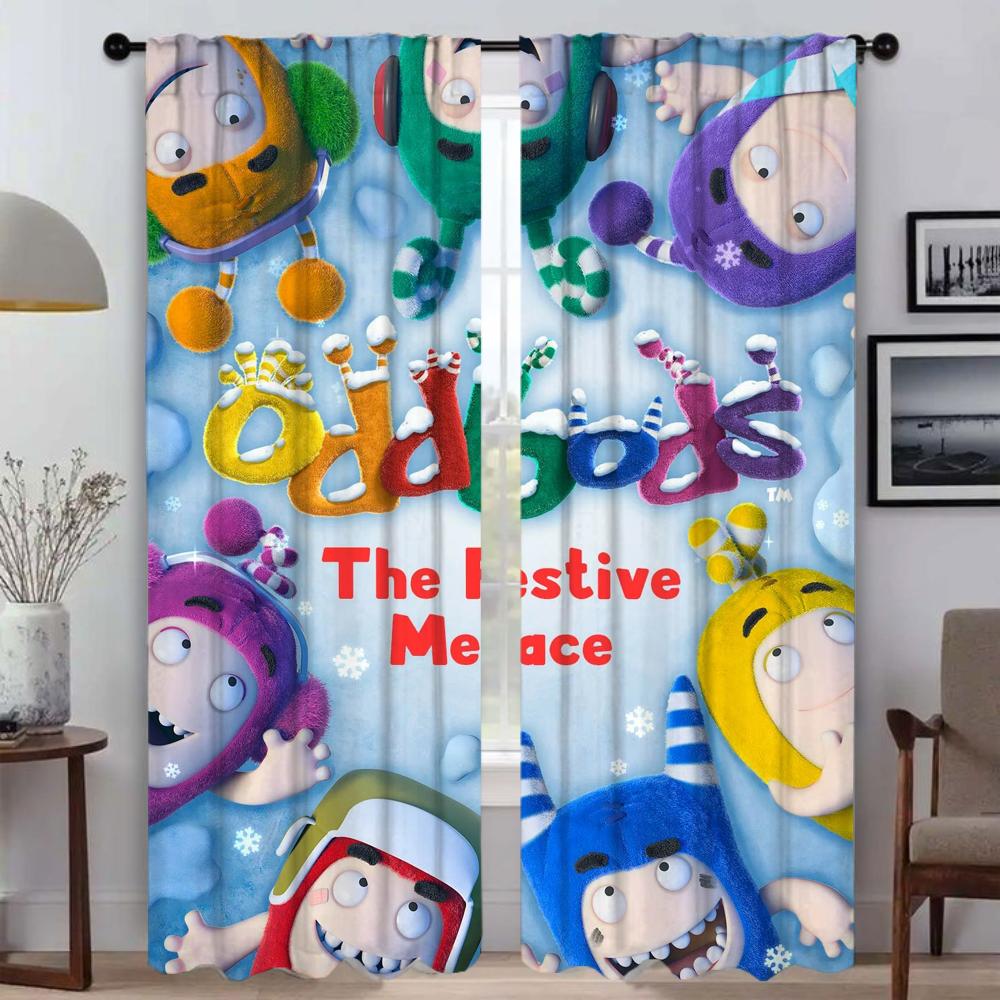 Oddbods Window Curtain for Room 2 Panel Halloween Decoration Partition Kitchen Curtains Tulle for Bedroom Shades Living Blackout