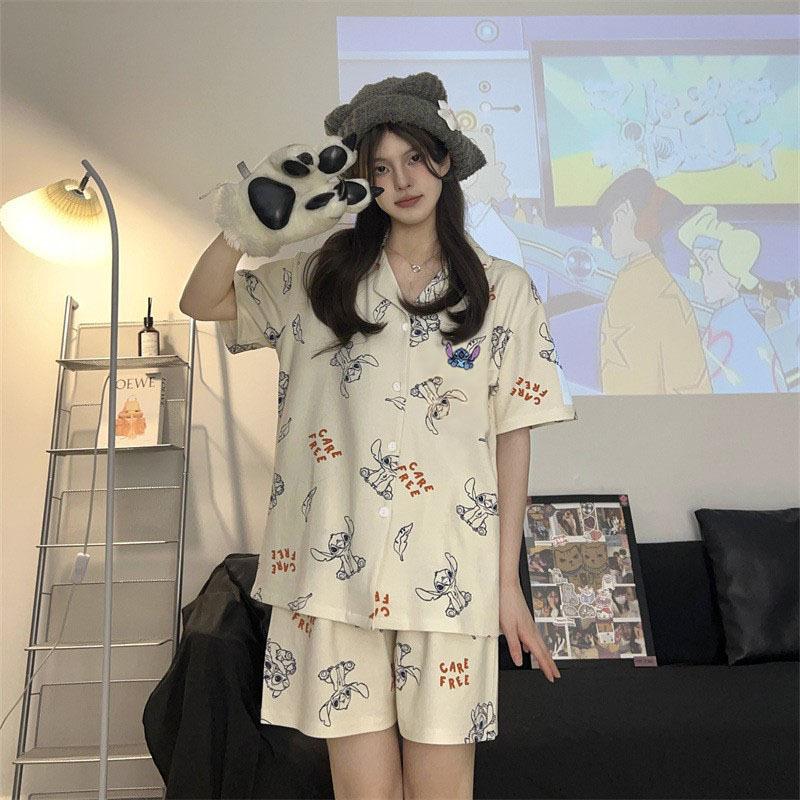 GMXIA High-quality Cotton-like Cute Cardigan Short-sleeved Student Pajamas for Women, Sweet Summer Style for Women's Home Wear