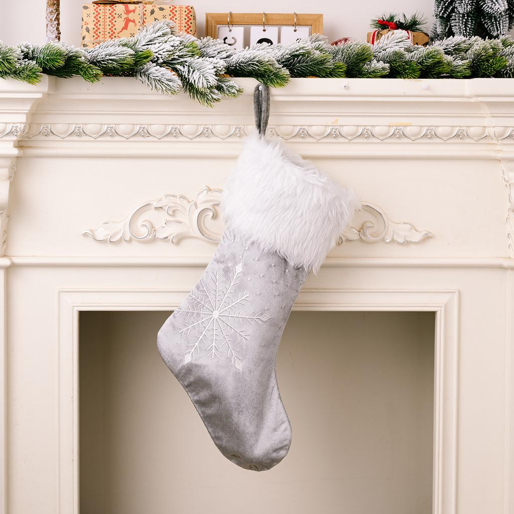 Christmas Beautifully Crafted Stockings With Plush Edging And Festive Snowflake Designs In Colors Three