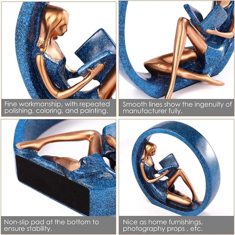 Reading Statues Office Decoration Art Characters Resin Yoga Girl Decoration Circular Craft Decoration Reader Teacher Desktop Decoration