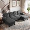 Divano Angolare a U a 4 Posti con Chaise Longue, Moderno, in Chenille, Divano Letto con Schienale Regolabile, per Ospiti, per Soggiorno e Ufficio, Grigio