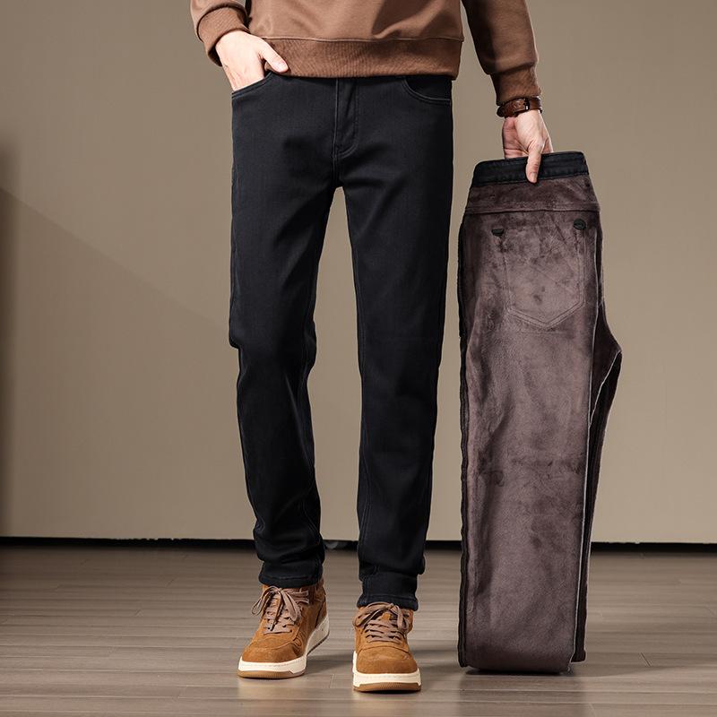 Autumn And Winter High-End Cotton Straight Jeans Velvet Loose Casual Versatile Men'S Trousers New Elastic Batch