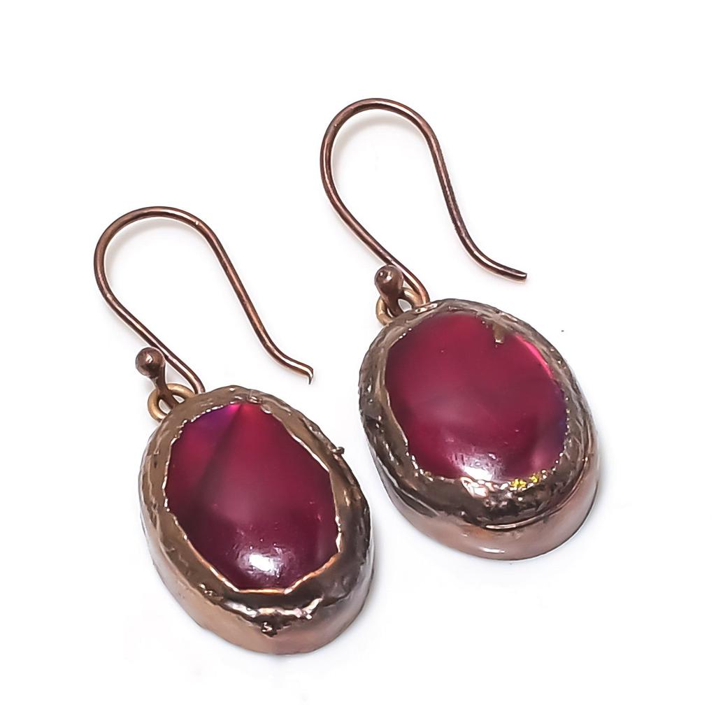 Pink Flash Labradorite Earrings Gemstone Jewelry, Copper Electroformed Earrings, Gift For Women Handmade Earrings