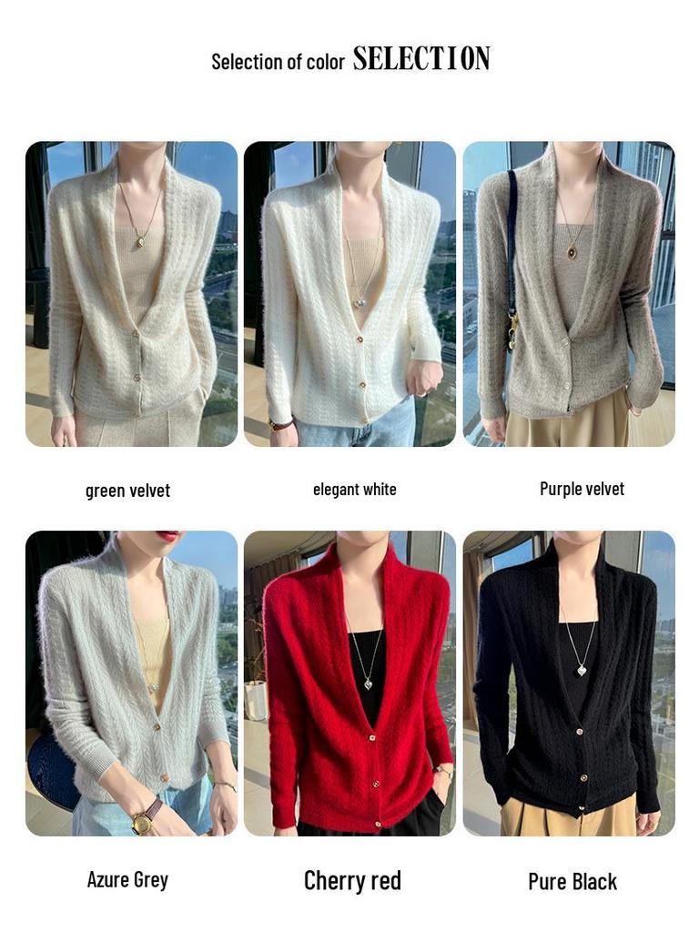 Women's High-End Slim Fit Wool Cardigan Sweater with Scarf Collar