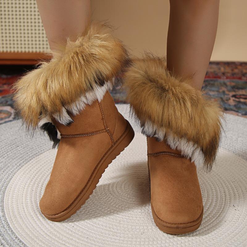 Women's Round Toe Fleece-Lined Snow Boots, Flat Warm Winter Shoes, Plus Size Cozy Footwear