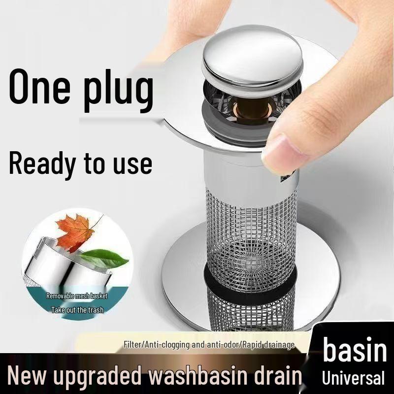 Stainless Steel Press-Type Anti-Odor Leak-Proof Washbasin Drainer with Filter Screen