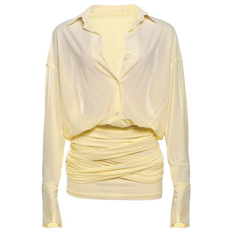 

# Sisjuly# Расслабленный домашний стиль для девушки Нежное желтое платье с рюшами, длинными рукавами и короткой юбкой для женщин Yellow S