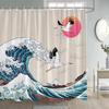 Asian Shower Curtain Traditional Chinese Pine Trees and Crane Flying Landscape Art Fabric Bathroom Decor Bath Curtains Set Hooks