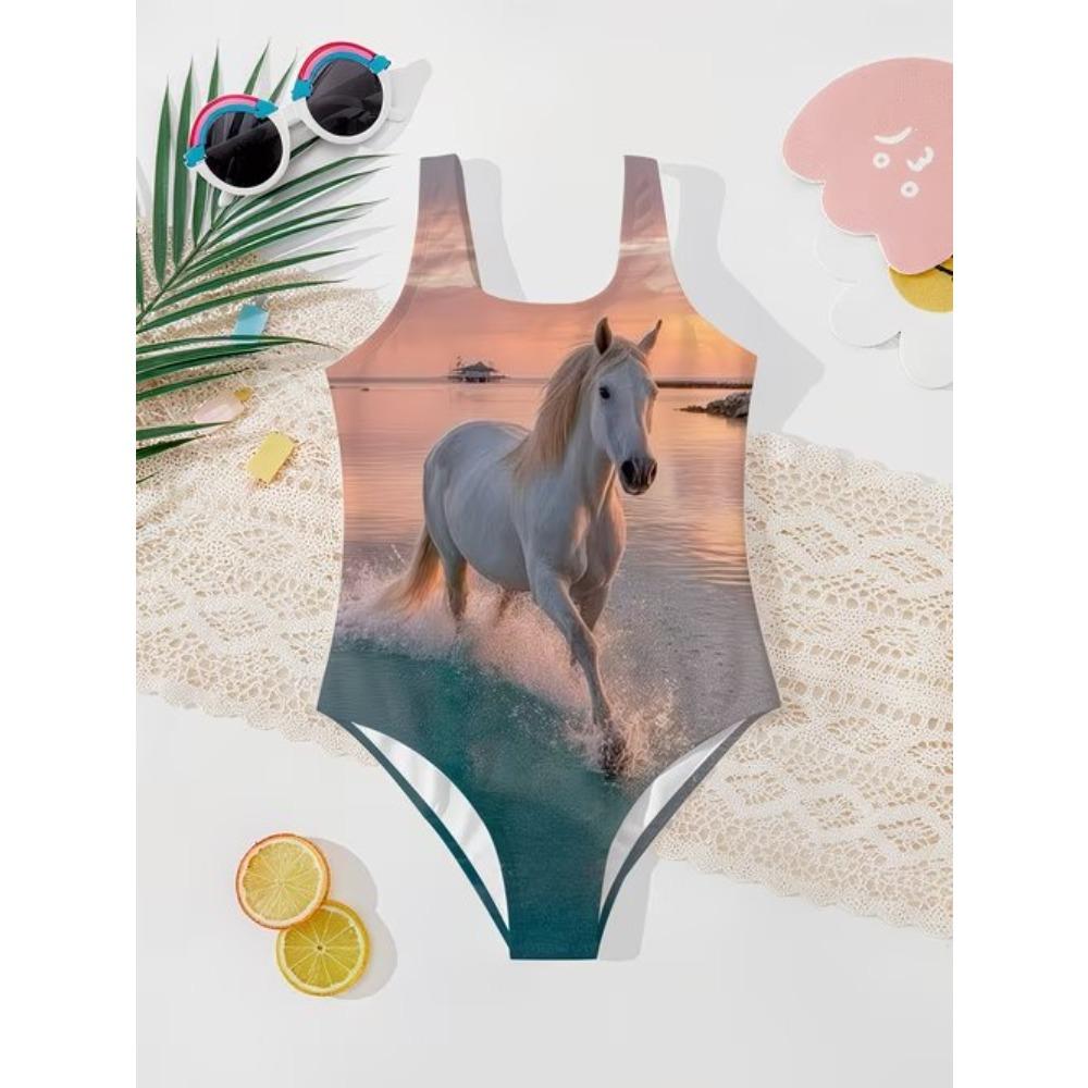 Girls One Piece Swimsuit Cute Cartoon Colorful Heart Symbol Print Sleeveless Swimwear Kids Summer Beach Bathing Suit