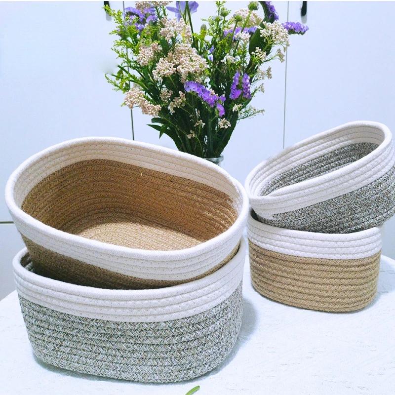 Modern Simple Cotton Rope Storage Basket Desktop Sorting Sundries Storage Hemp Rope Woven Storage Cosmetics Storage Basket