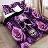 Copripiumino con Stampa 3D Motivo Teschio Rosa Viola Set Biancheria da Letto Moda Stile Gotico Halloween con Federa Copripiumino in Poliestere