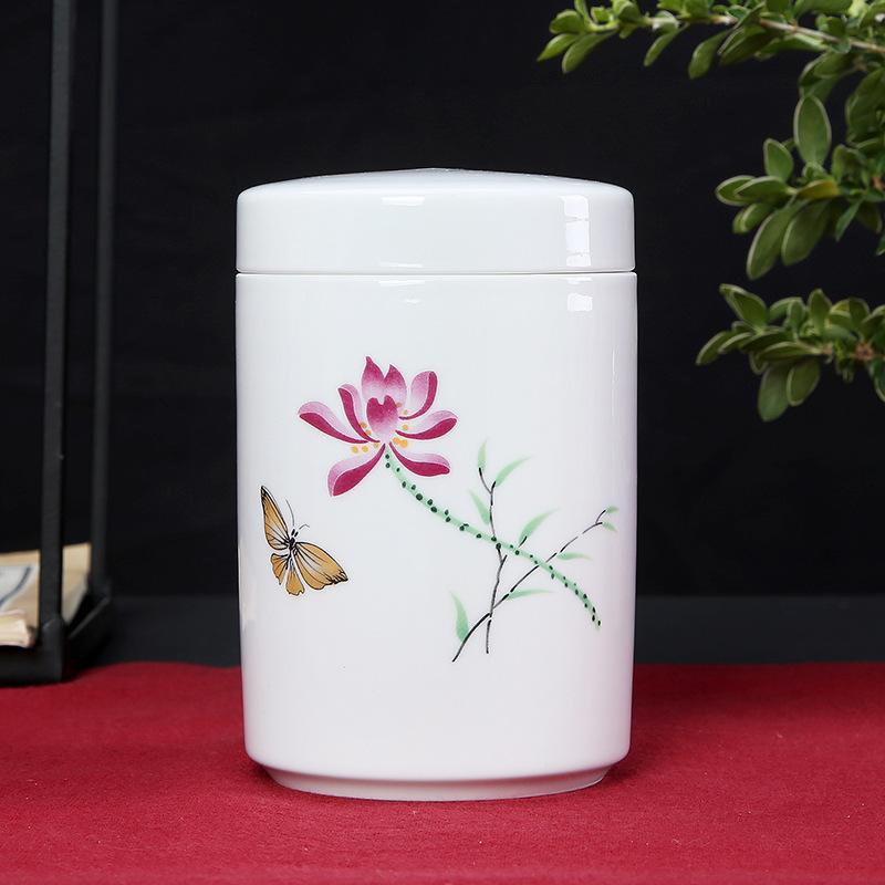 Cylindrical Tea Pot Ceramic Cover Sealed Storage Powder Paste Pot Living Room Coffee Table Decorative Tea Container Ceramic Pot