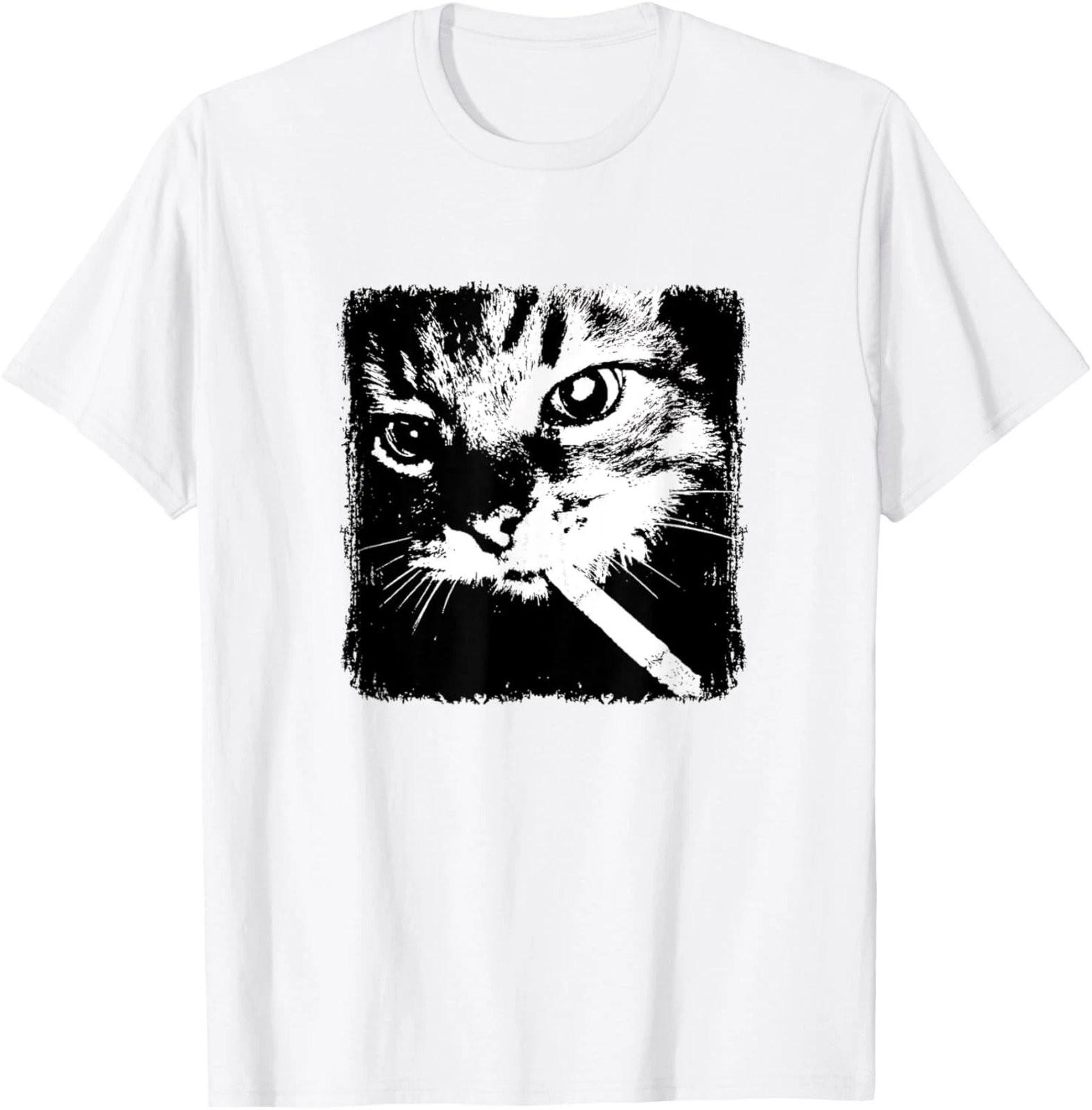 Retro Smoking Cat Graphic Tee Unisex Cotton Cool Funny Gift T-Shirt S разноцветный