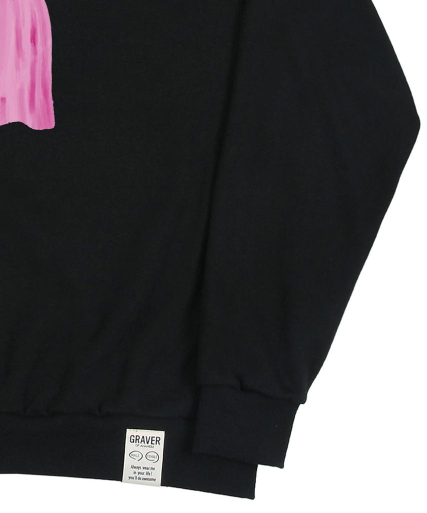 GRAVER [Unisex] Ghost Center Sweatshirt_Black/Pink Logo