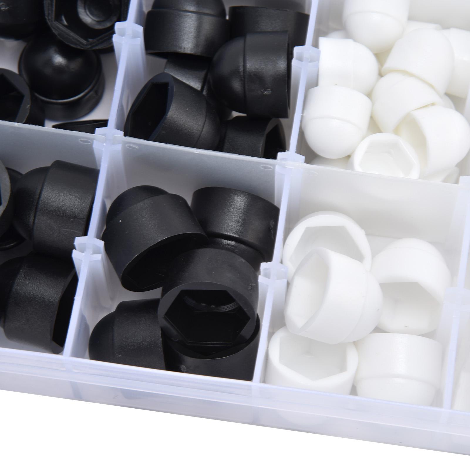 300 Stuks Zeskantmoerdoppen Schroef Assortiment Kit M4 M5 M6 M8 M10 6 Maten Zwart Wit met Koepelvormige Doppen voor Roestpreventie en I
