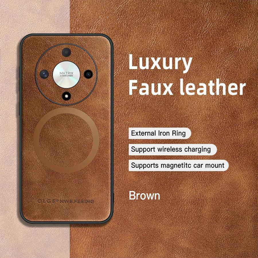 For Honor X9B X8B PU Leather Magnetic Ring Soft Edge Anti-Drop Anti-Fingerprint Phone Case