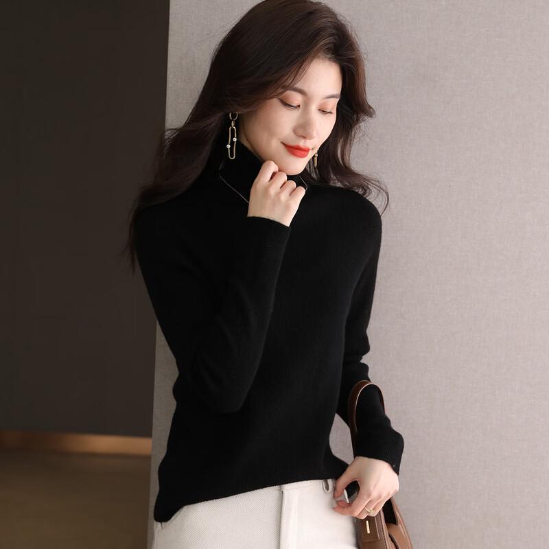 SNOWFLYING Women's 100% Merino Wool Ribbed Turtleneck Sweater