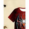 Summer Fashion Boys' Red 3D Spider Web Short Sleeved Shorts Set, Suitable for Outdoor Activities