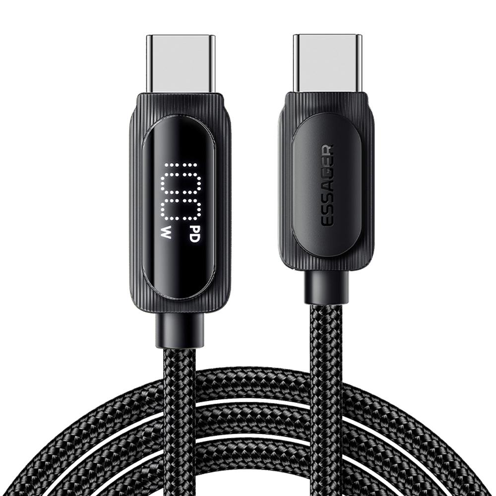 ESSAGER 2m Type-C to Type-C PD 100W Data Cable Digital Display Braided Fast Charging Cord A