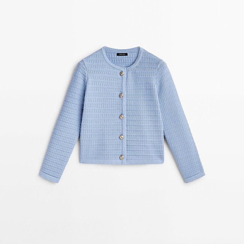 

MD Women s Clothing New Autumn and Winter Classic Style Crew Neck Coat Short Textured Knitting Cardigan 05669693403 Sky Blue S