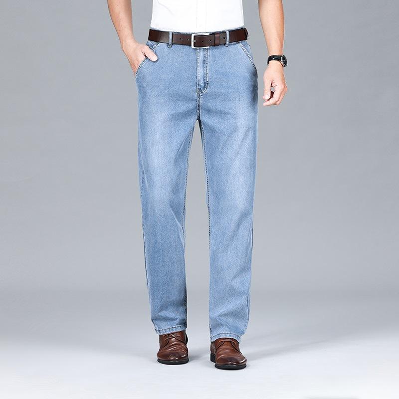 

Новые летние джинсы для тенниса Мужские брюки для бизнеса среднего возраста с высокой посадкой Свободные брюки из ледяного шелка 42