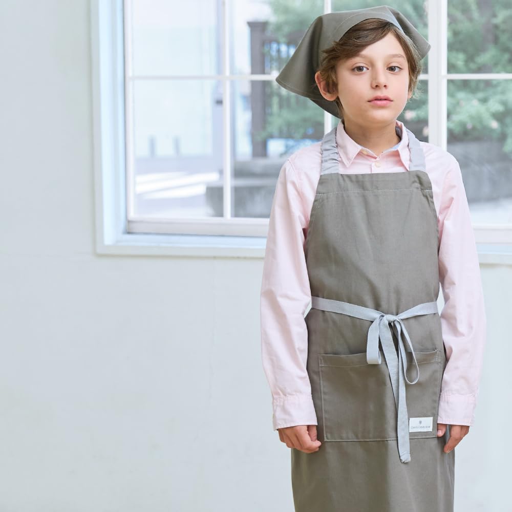 COLORFUL CANDY STYLE Apron In Solid Color and Ash Triangle Scarf Elementary School N1256240 Children's (100-120cm) Gray, Boys', Easy-to-Put-On/Off