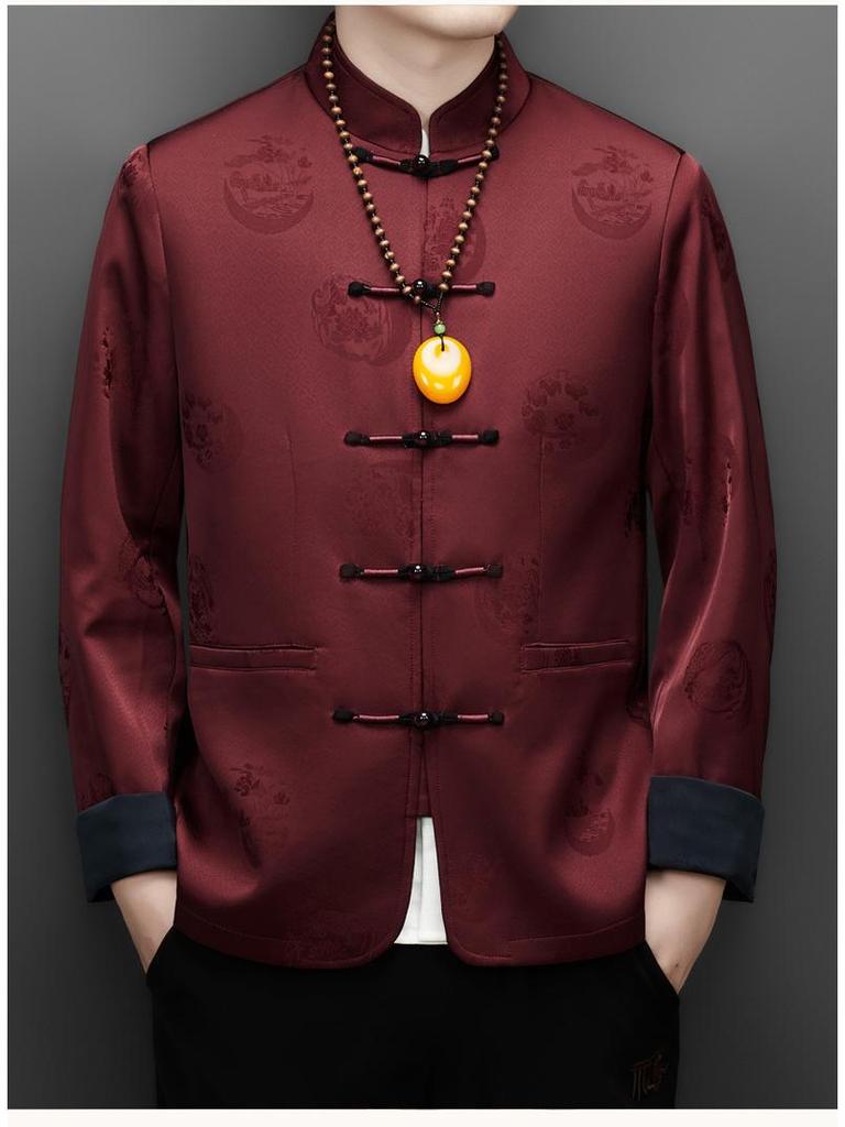 Men's 2025 Autumn/Winter Chinese Style Two-Piece Set: Middle-Aged Stand-Up Collar Tang Suit Jacket & Casual Zhongshan Suit