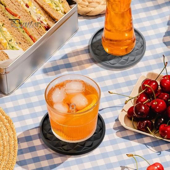 Modern Kitchen Table Accessories Silicone Coaster Set with Holder, Non Slip Diamond Pattern Drink Coasters for Drinks Cups Glasses, Heat Resistant Mat
