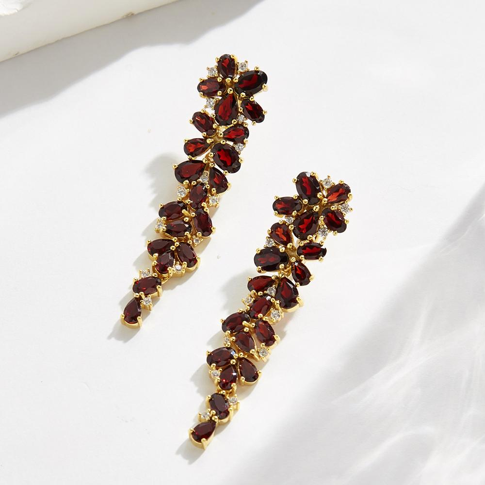 925 sterling silver Women's Long party earrings natural Mozambique garnet Leaf shape design fine jewelry for birthday party wear