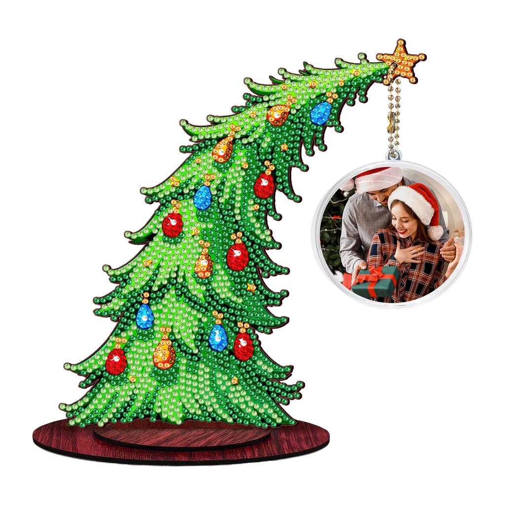 Christmas Tree DIY 2D Flat Wooden Diamond Painting Tabletop Ornaments Kit Diamond Art Tabletop Painting Kit for Adults Beginner