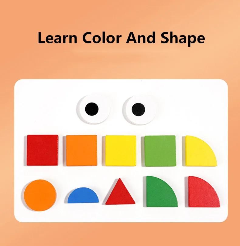 Wooden Mosaic Puzzles Geometric Shapes Building Blocks Pattern with Design Cards Kindergarten Classic Educational Shape Puzzle