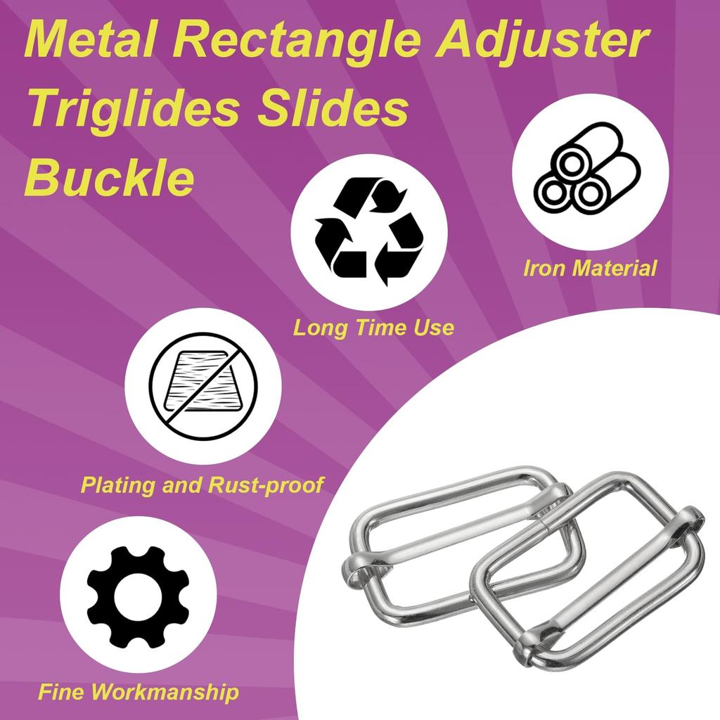 50 Pack Metal Slide Adjustment Buckle 1 Rectangle Slide Adjuster Webbing Strap Slider for Belt Bag Backpack DIY Accessories Replacement [uxcell] 2/7"