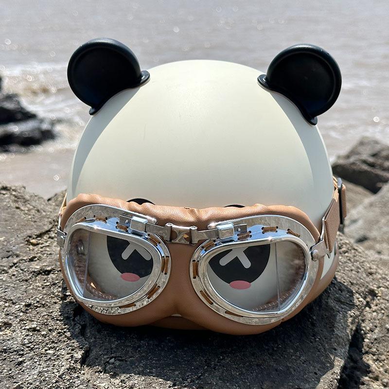 Helmet Electric Motorcycle Cartoon Panda Internet Celebrity Half Helmet Summer Four Seasons Riding Men and Women Helmet