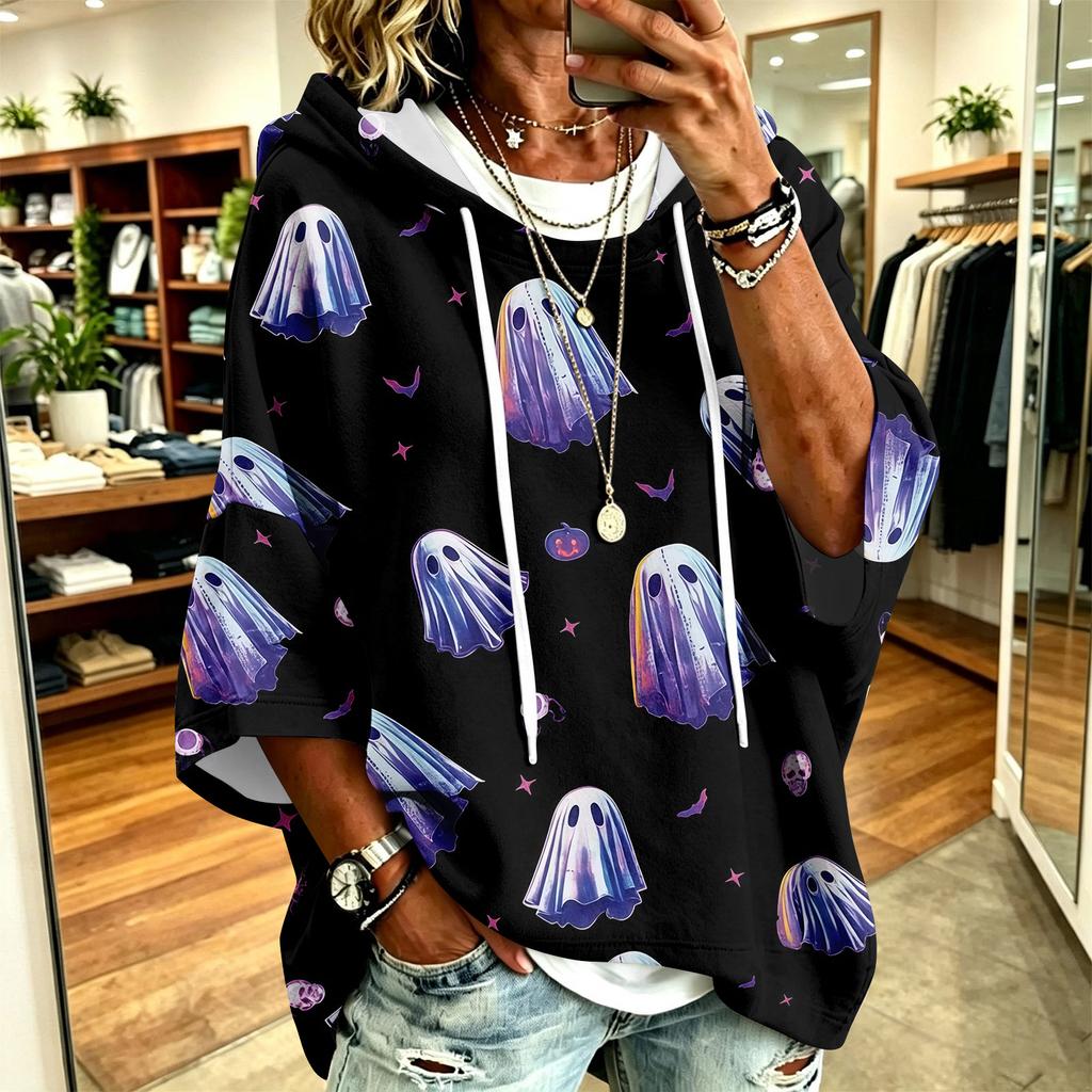 Women's Halloween Print Hoodie Loose Fit Casual Pullover