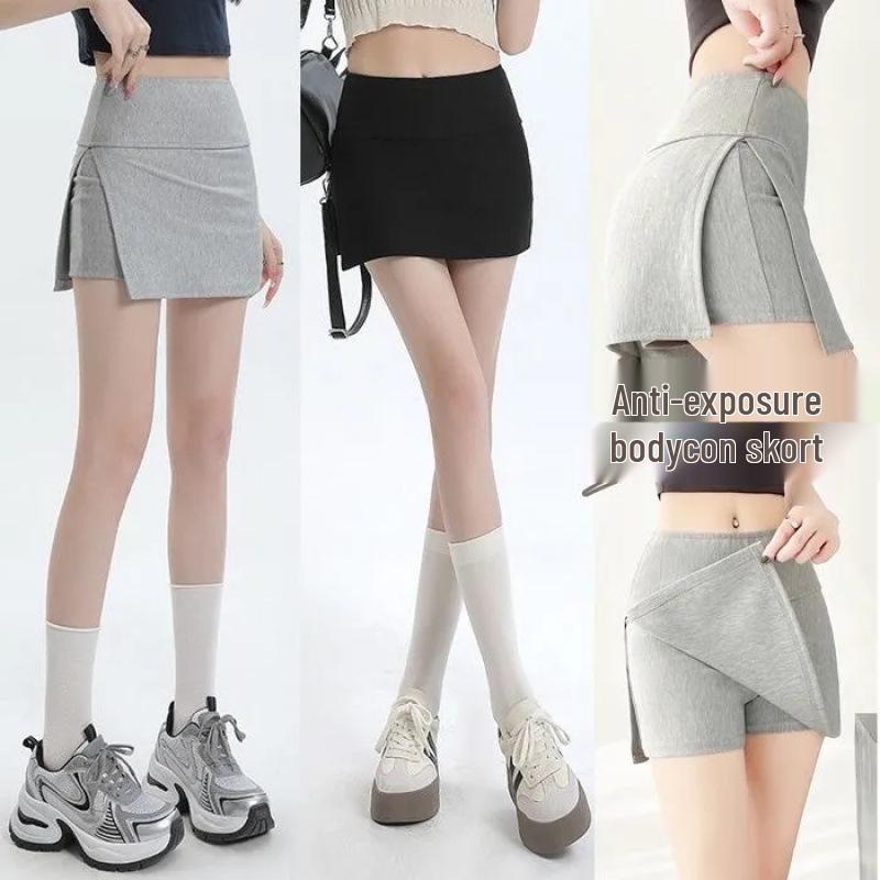 Spicy Girl High-Waisted A-Line Skirt: Summer Slimming, Anti-Exposure, Two-Piece Illusion with Hip-Hugging Slit