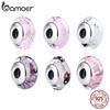 BAMOER 925 Silver Lovely Pink Flower European Murano Glass Charm Beads for DIY Charm Bracelets Christmas Gifts SCZ001