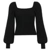 Thickened Square Neck Puff Sleeve Knit Top - Women's Slimming Waist Autumn/Winter Sweater